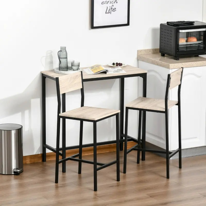 HOMCOM 3 Piece Industrial Bar Table Set, Counter Height Kitchen Dining Set with Bar stool for Small Space, for Dining Room, Living Room, Apartment