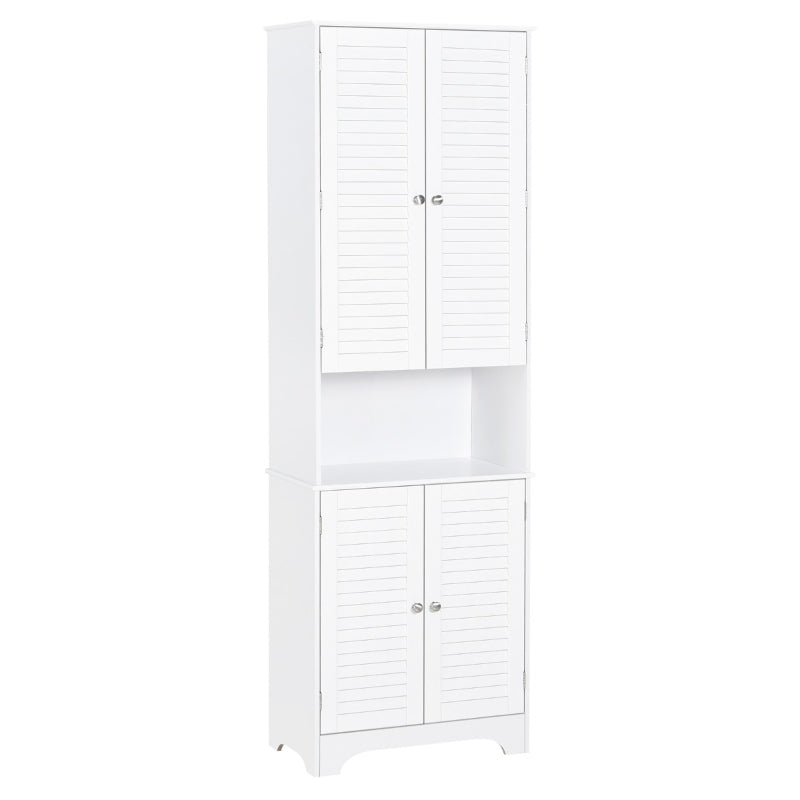 kleankin Tall Bathroom Storage Cabinet with Mirror, Wooden Freestanding Tower Cabinet with Adjustable Shelves, for Bathroom, or Living Room, White