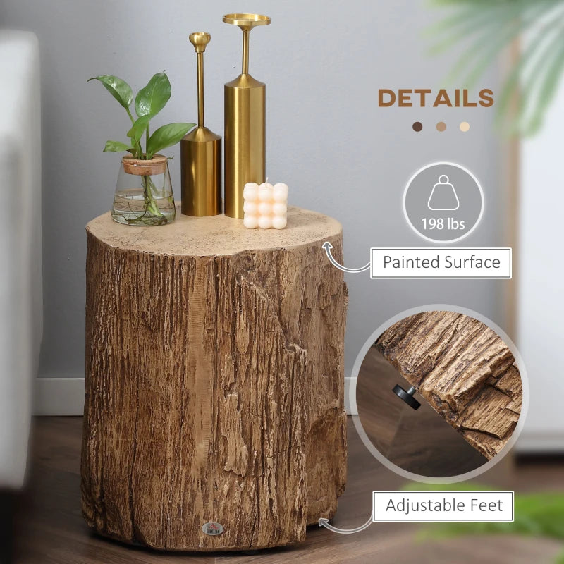 HOMCOM Decorative Side Table with Round Tabletop, Tree Stump Shape Concrete End Table with Wood Grain Finish, for Indoors and Outdoors, Natural