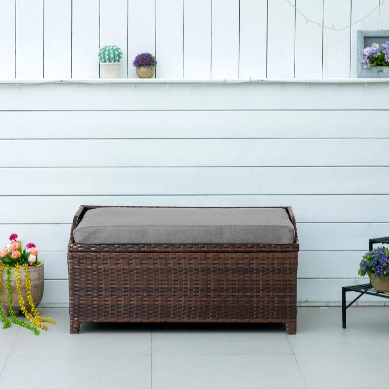 Outsunny Outdoor Patio & Backyard Garden Bench w/ Comfortable White Top Cushion, Grey