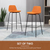 HOMCOM 29.5" Bar Stools Set of 2, Upholstered Extra Tall Barstools, Armless Bar Chairs with Back, Steel Legs, Orange