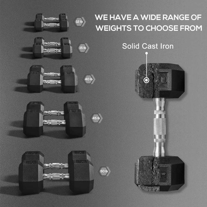 Soozier Set of 2 Hex Dumbbell Weights, Rubber Lift Weights for Strength Training, 15 Lbs./Single, Black