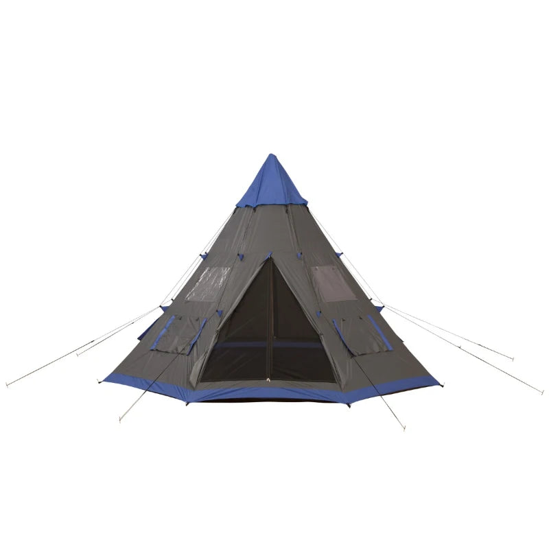 Outsunny Large 6-Person Metal Teepee Camping Tent with Weather Protection, Portable Design, and Included Carrying Bag