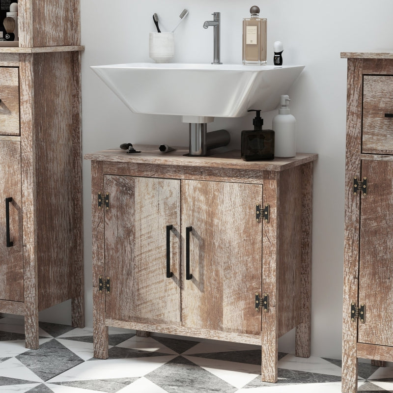 kleankin Modern Bathroom Sink Cabinet, Floor Standing Under Sink Cabinet, Freestanding Storage Cupboard with Adjustable Shelf, Double Doors, Antique White