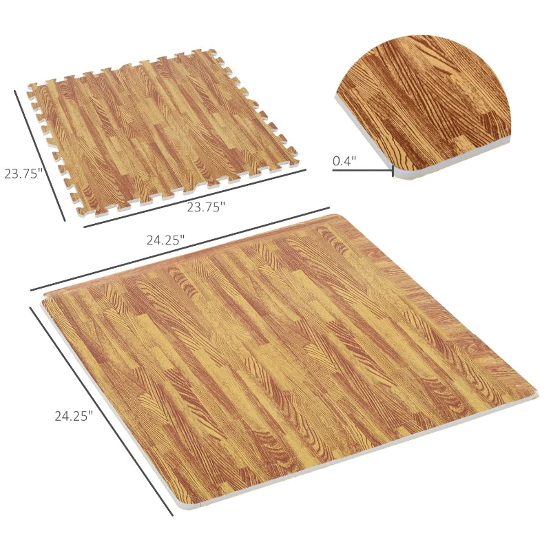 Soozier 18 Piece 24" x 24" High-Density Water Resistant Interlocking Foam Floor Tile Mats 72Sqft- Dark Wood Grain