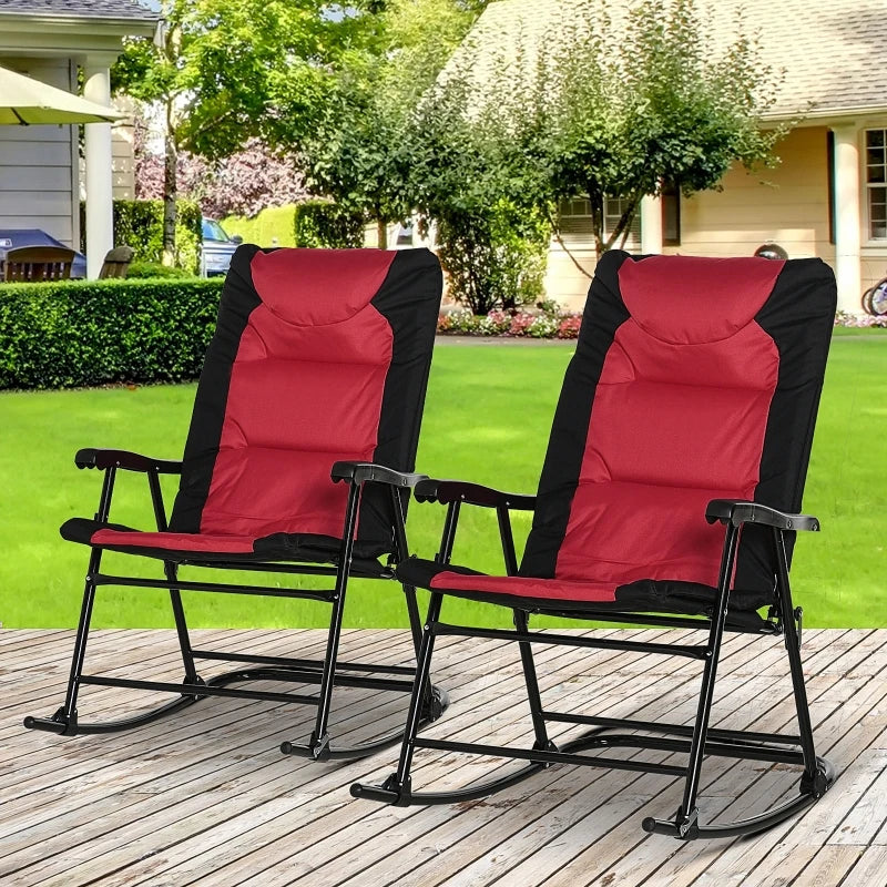 Outsunny 2 Piece Outdoor Rocking Chair Set for Patio, Camping and Sporting Events, Red