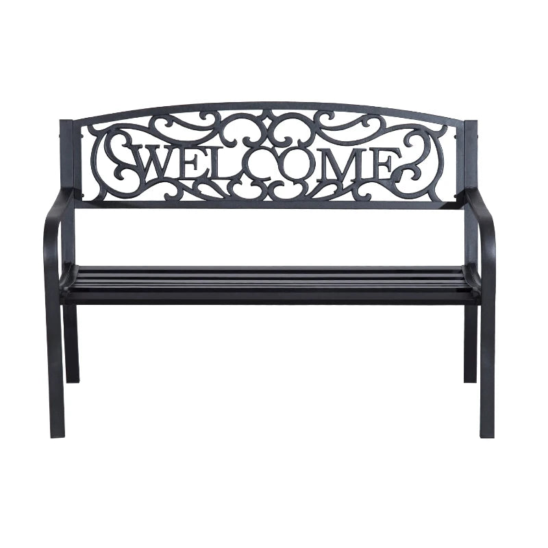 Outsunny 50" Blossoming Pattern Garden Decorative Patio Park Bench with Beautiful Floral Design & Relaxing Comfortable Build
