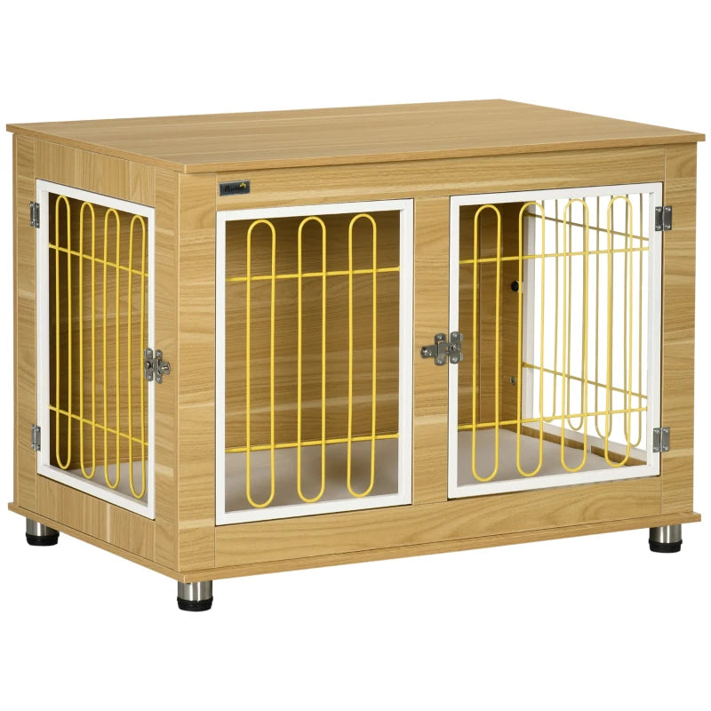 PawHut Dog Crate with Soft Washable Cushion, Lockable Front Door, for Small Medium Dogs, Oak