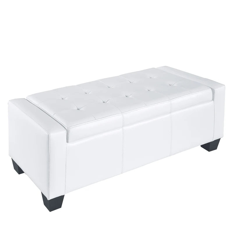 HOMCOM 50.5" Faux Leather Rectangular Tufted Storage Ottoman for Living Room, Entryway, or Bedroom, White