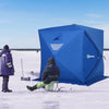 Outsunny 4 Person Ice Fishing Shelter with Padded Walls, Thermal Waterproof Portable Pop Up Ice Tent with 2 Doors, Light Blue