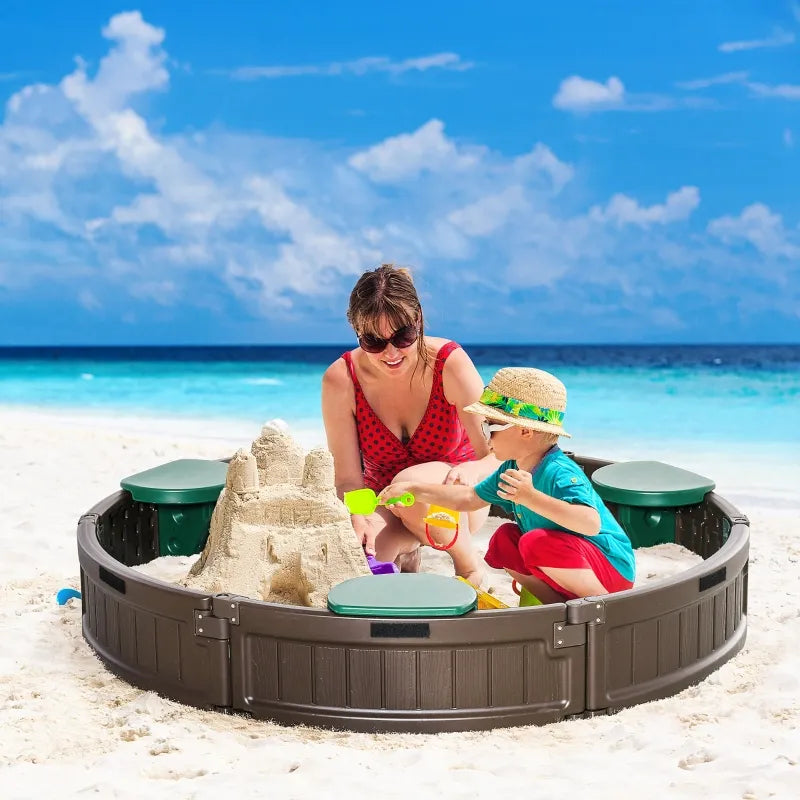Outsunny Kids Outdoor Wooden Octagon Sandbox Playset w/ Top Cover, for 3-8 years old, Red