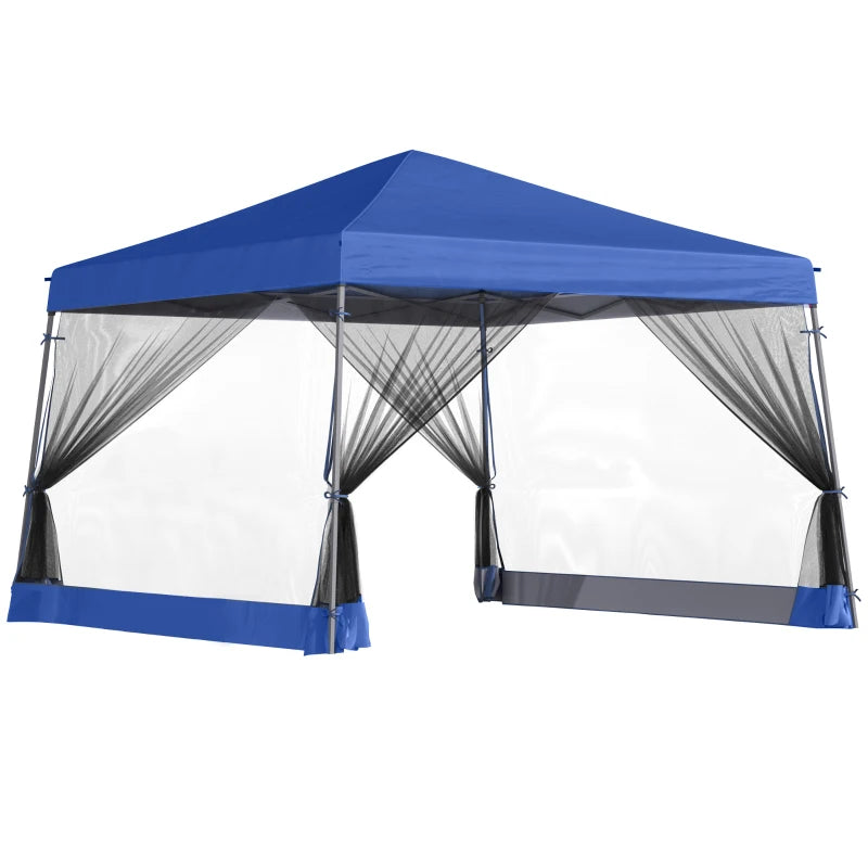 Outsunny Slant Leg Pop Up Canopy Tent with Netting and Carry Bag, Instant Sun Shelter, Tents for Parties, Height Adjustable, for Outdoor, Garden, Patio, (11.5'x11.5' Base / 10'x10' Top), Blue