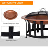 Outsunny 30" Outdoor Fire Pit, Round Wood Burning Firepit, Garden Table with Spark Screen Cover for Patio, Garden, Backyard, Black and White