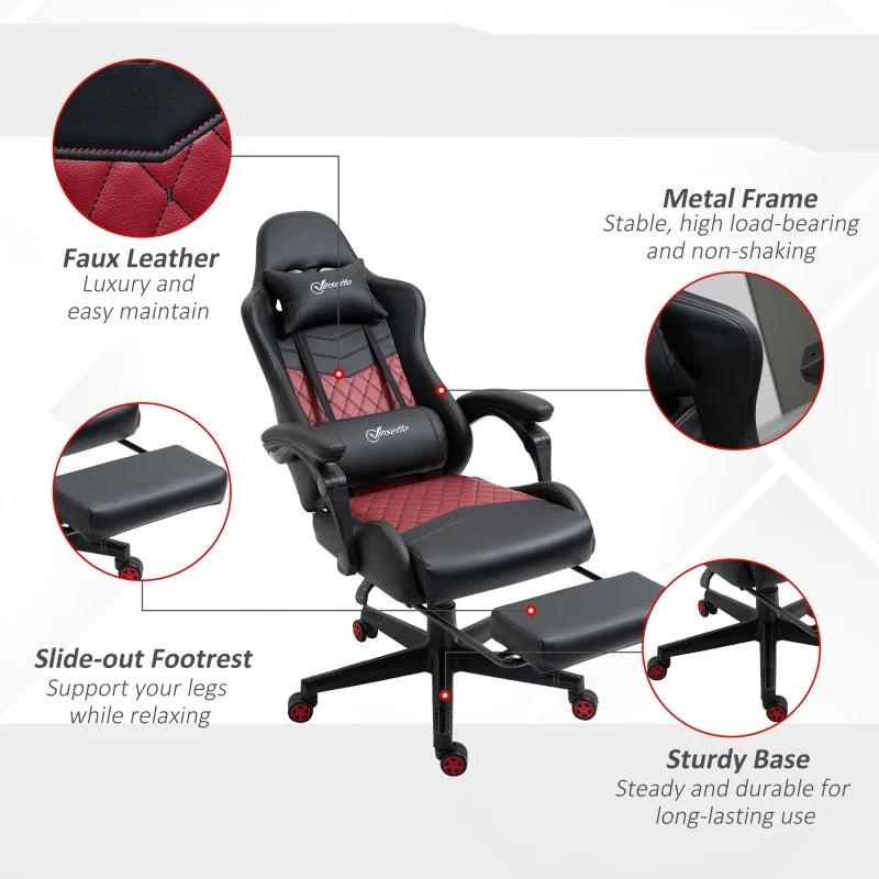 Vinsetto Racing Gaming Chair Diamond PU Leather Office Gamer Chair High Back Swivel Recliner with Footrest, Lumbar Support, Adjustable Height, Brown