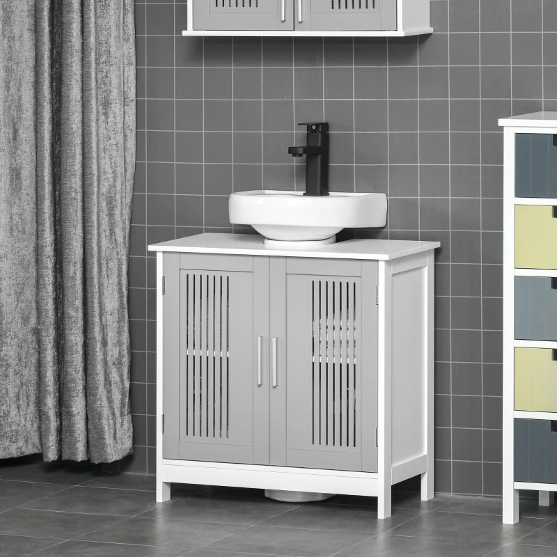 kleankin Bathroom Under Sink Cabinet Vanity Unit with Adjustable Shelf Space Saver, Grey