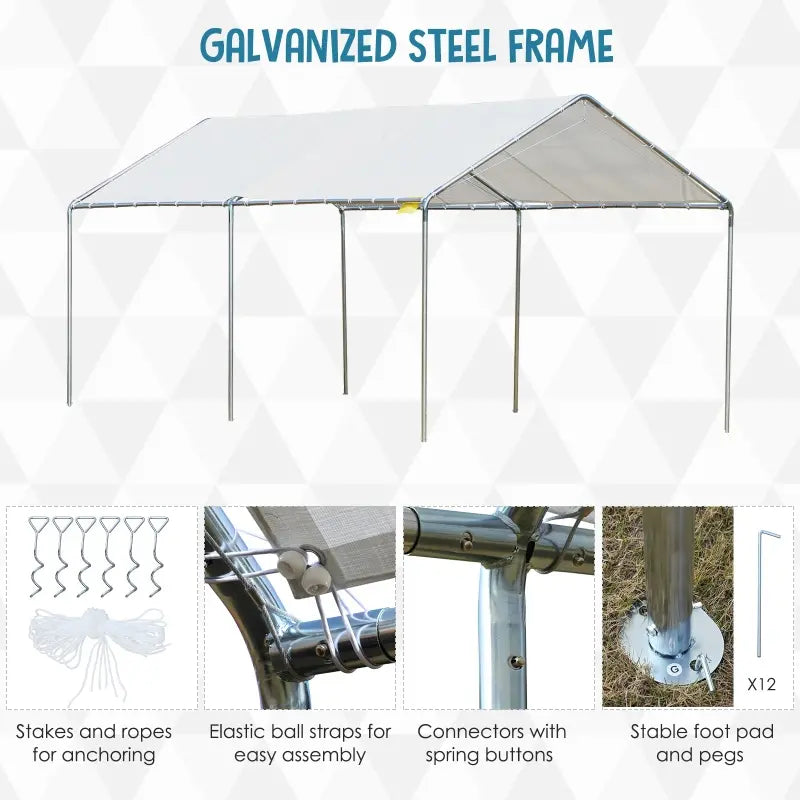 Outsunny 10'x20' Carport Heavy Duty Galvanized Car Canopy with Included Anchor Kit, 3 Reinforced Steel Cables, White