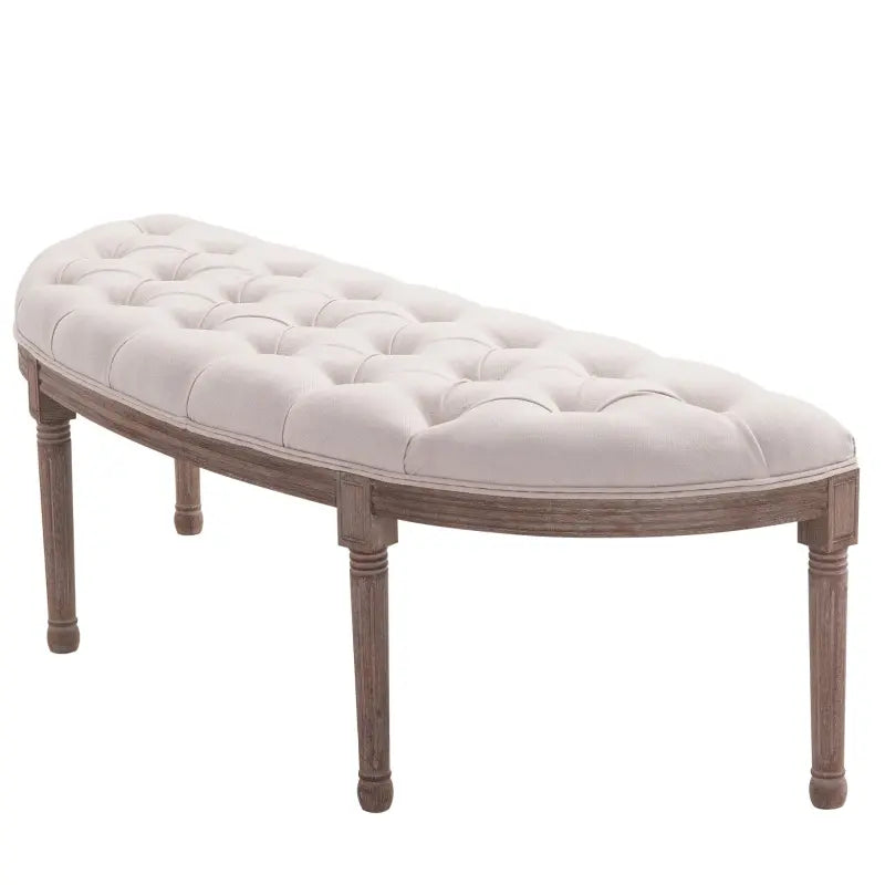 HOMCOM Vintage Semi-Circle Hallway Bench Tufted Upholstered Linen-Touch Fabric Accent Seat with Rubberwood Legs, Grey