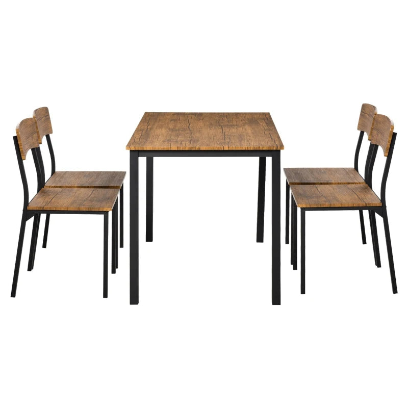 HOMCOM 5 Piece Dining Room Table Set with 4 Metal Frame Chairs for Kitchen, Dinette, Breakfast Nook, Natural Wood/Grey
