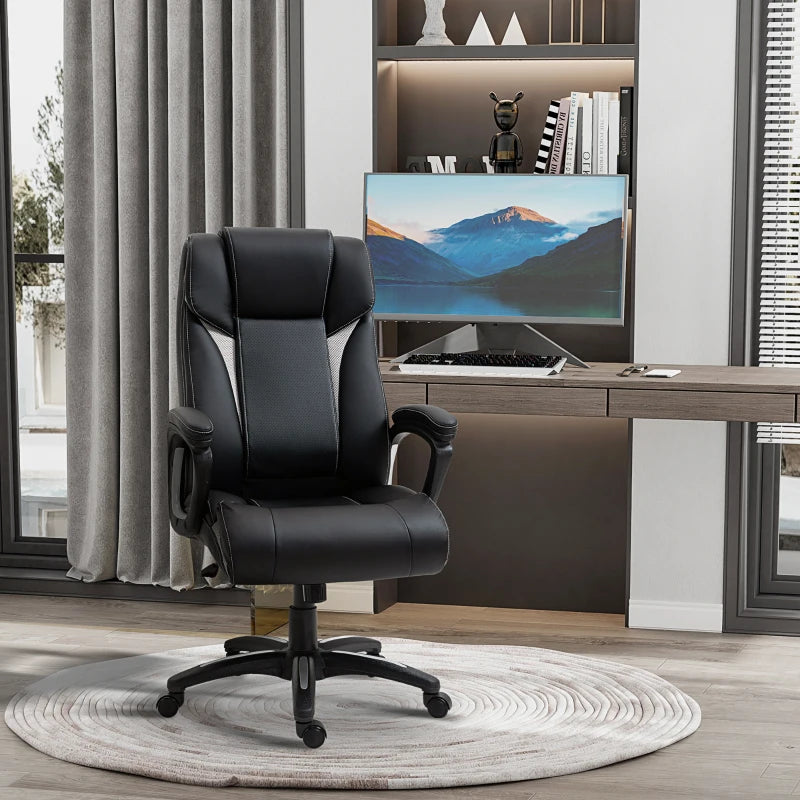 Vinsetto Ergonomic High Back Executive Office Chair with Padded Armrests, Adjustable Height PU Leather Computer Desk Chair with Breathable Mesh Backrest, 360° Swivel, Rocking Feature, Wheels