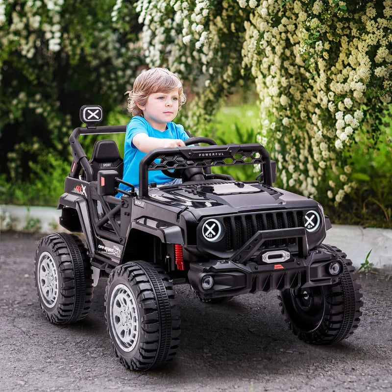 ShopEZ USA 12V Kids Ride-on Truck with Remote Control, Battery-Operated Kids Car with Led Lights, Electric Ride on Toy with Spring Suspension, Music, Horn, 3 Speeds, Black