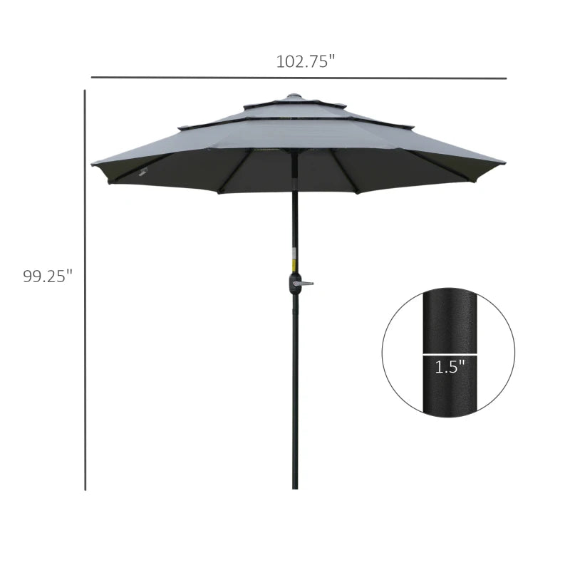 Outsunny 9' 3-Tier Patio Umbrella, Outdoor Market Umbrella with Crank and Push Button Tilt for Deck, Backyard and Lawn, Dark Blue
