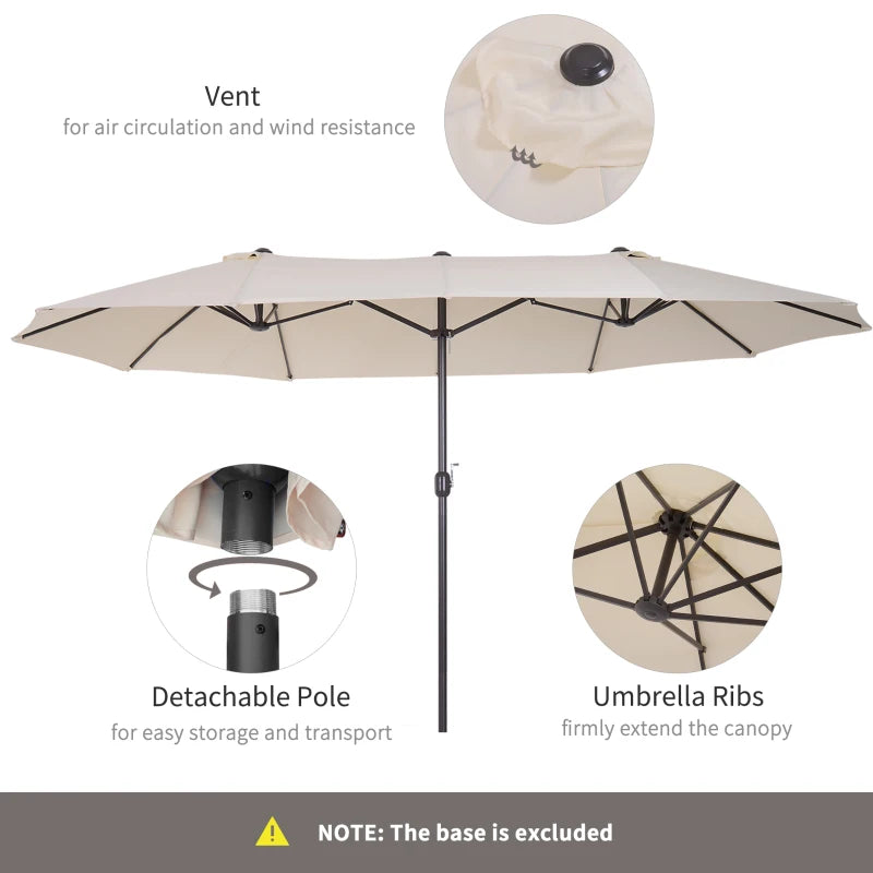 Outsunny 15ft Patio Umbrella Double-Sided Outdoor Market Extra Large Umbrella with Crank Handle for Deck, Lawn, Backyard and Pool, Cream White