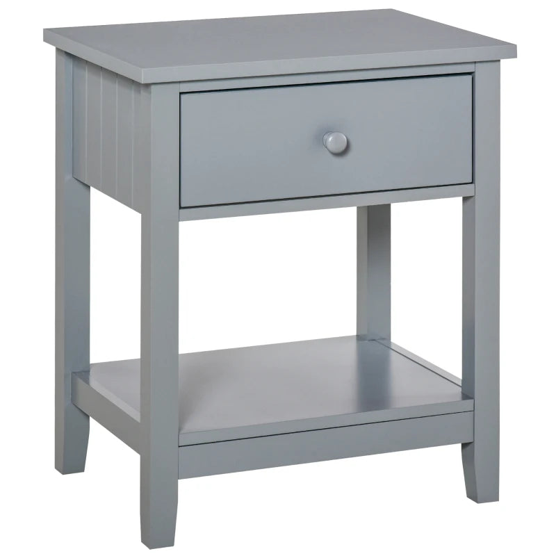 HOMCOM Side Table, 2-tier End Table with Drawer and Storage Shelf, Modern Nightstand for Bedroom, or Living Room, Gray