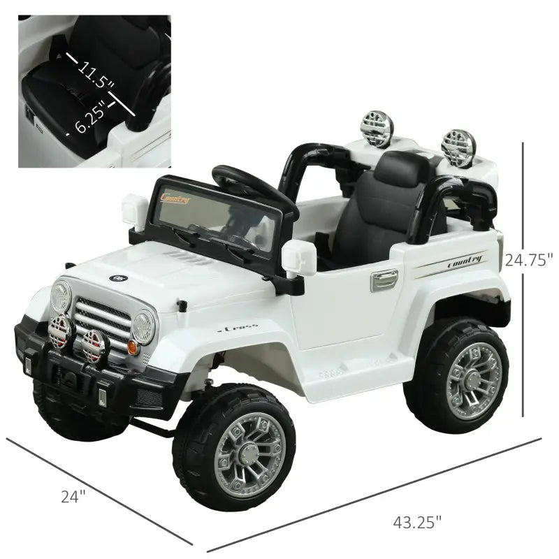 ShopEZ USA Kids Ride-on Car, Off-Road Truck with MP3 Connection, Working Horn, Steering Wheel, and Remote Control, 12V Motor, White