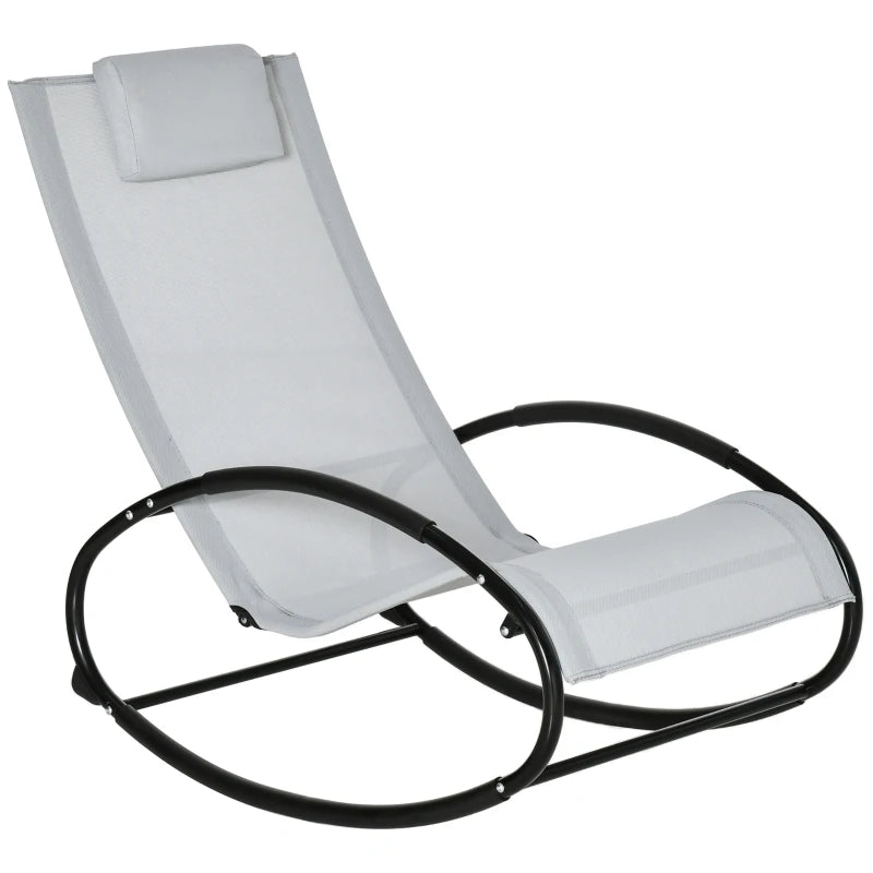 Outsunny Outdoor Rocking Chair Patio Pool Lounger with Pillow, Rocker with Breathable Mesh Fabric, Curved Armrests for Backyard, Deck, and Poolside, Black
