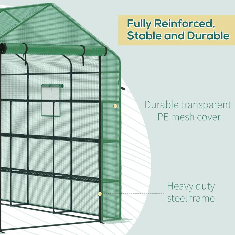 Outsunny 95.25"  x 70.75"  x 82.75" Portable Walkin Greenhouse, 18 Shelf Hot House, Roll Up Zipper Door, UV protective for Growing Flowers, Herbs, Vegetables, Saplings, Succulents