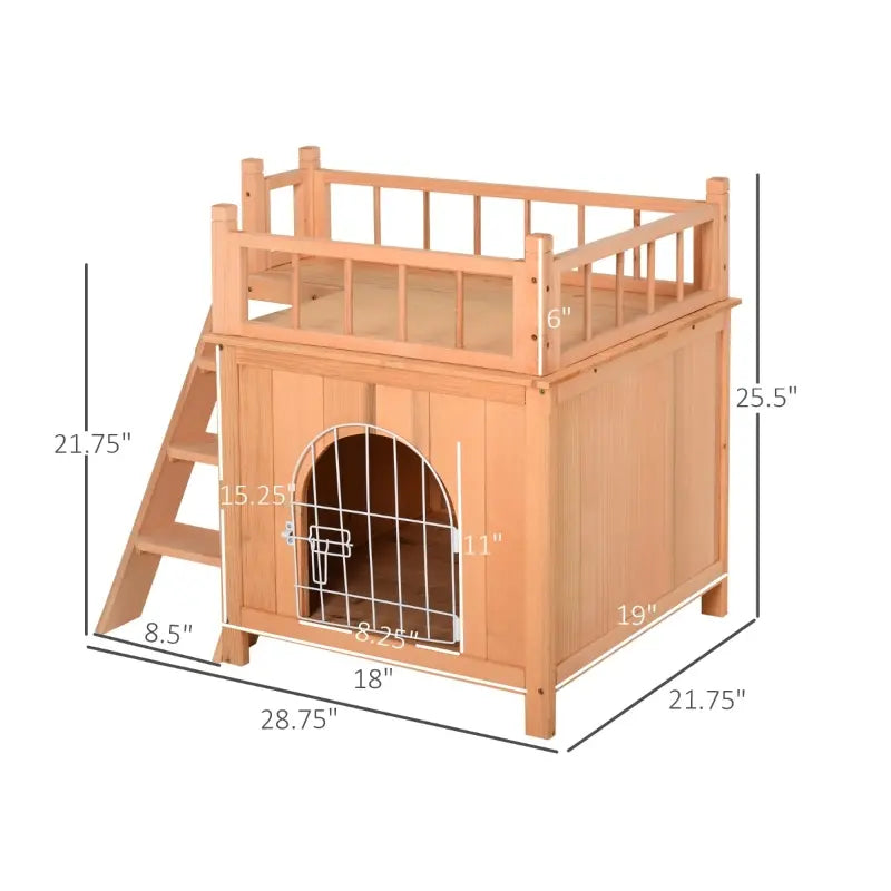 PawHut Wooden Cat House Outdoor with Sisal Ramp, 2-Story Feral Cat Shelter with Balcony, Asphalt Roof, Spacious Condo, Gray