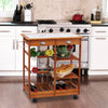 HOMCOM Wooden Rolling Kitchen Cart Tile Counter Top Utility Trolley with Towel Rack, 2 Drawers, 2 Shelves, Wire Baskets & Wine Rack, Natural