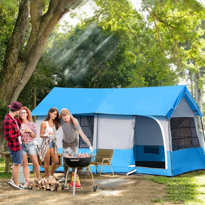 Outsunny Large Camping Tent with 10 Person Floorspace, Rain Cover & Breathable Mesh Roof, Large Tent 8 Person Size, Big Family Tent Camping Accessory, Gray