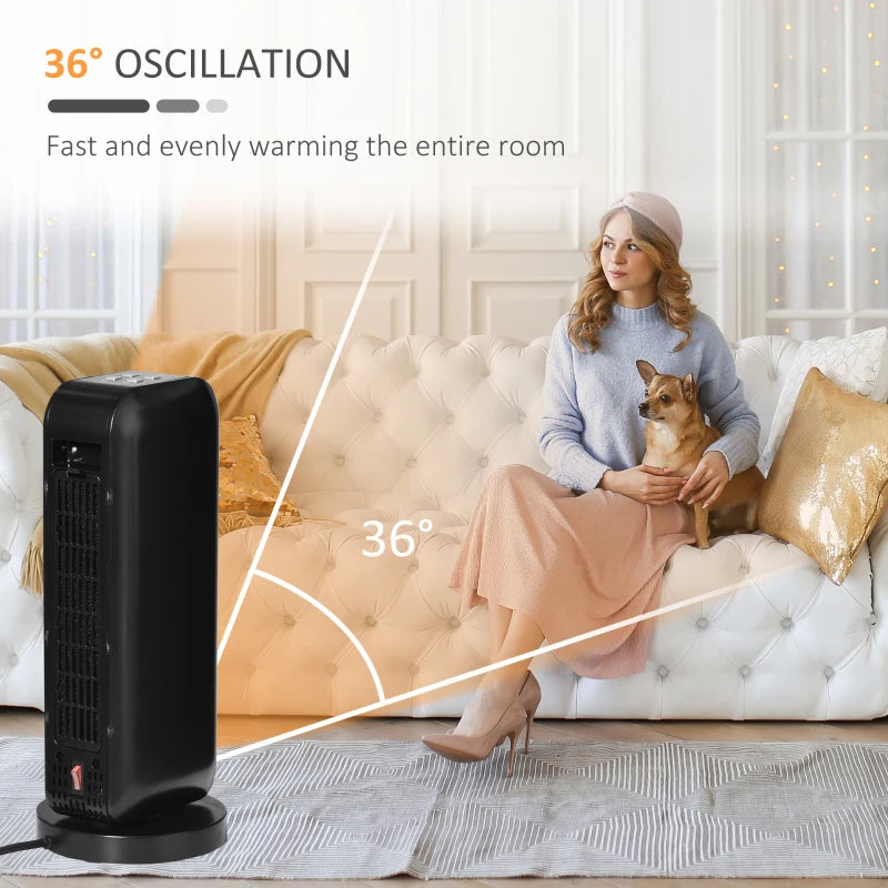 HOMCOM 1500W Ceramic Space Heater, 2-In-1 Oscillating Portable Heater with Three Heating Modes(High, Low, Fan), Timer, Remote Control, for Indoor Use, Black