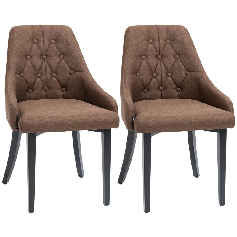 HOMCOM Modern Dining Chairs Set of 2, Button Tufted Accent Chairs with Upholstered Seat, Steel Legs for Living Room, Kitchen, Study, Brown