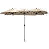 Outsunny Double-sided Patio Umbrella 9.5' Large Outdoor Market Umbrella with Push Button Tilt and Crank, 3 Air Vents and 12 Ribs, for Garden, Deck, Pool, Brown