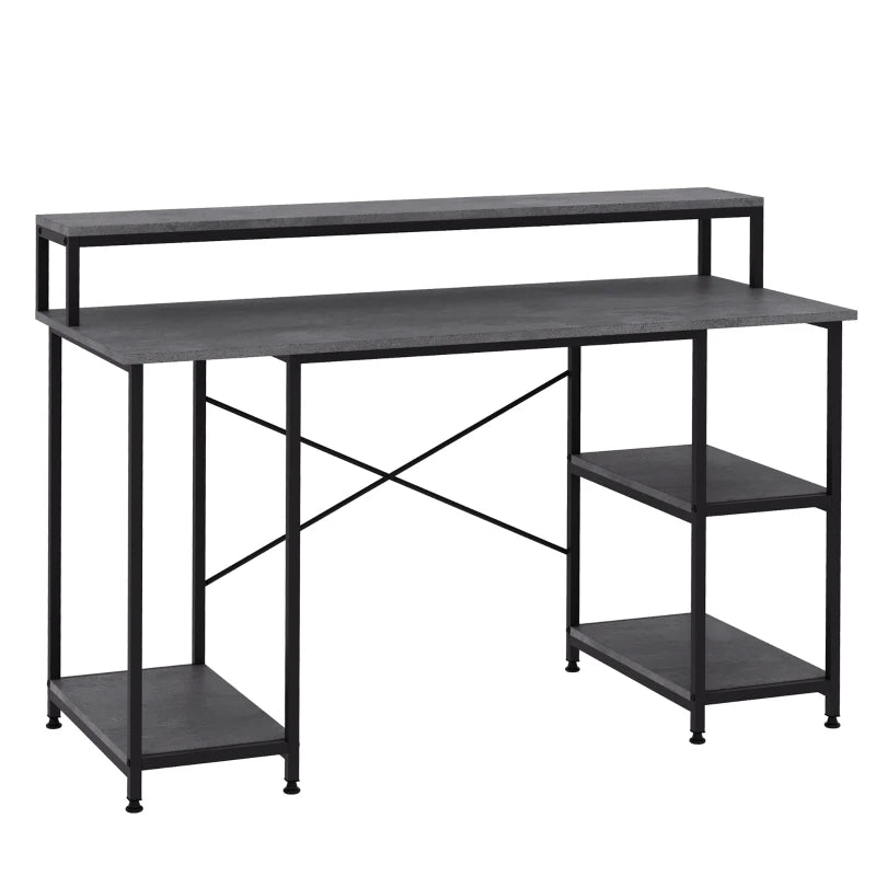 HOMCOM 55 Inch Home Office Computer Desk Study Writing Workstation with Storage Shelves, Elevated Monitor Shelf, CPU Stand, Durable X-Shaped Construction, Grey Wood Grain