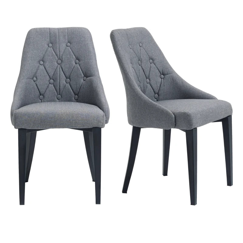 HOMCOM Modern Dining Chairs Set of 2, Button Tufted High Back Side Chairs with Upholstered Seat, Steel Legs for Living Room, Kitchen, Study, Dark Grey