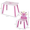 Qaba 3-Piece Set Kids Wooden Table Chair with Crown Pattern Easy to Clean Gift for Girls Toddlers Age 3 to 8 Years Old - Pink