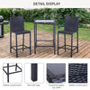 Outsunny 3pcs Rattan Bar Set with Glass Top Table, 2 Bar Stools for Outdoor, Patio, Garden, Poolside, Backyard