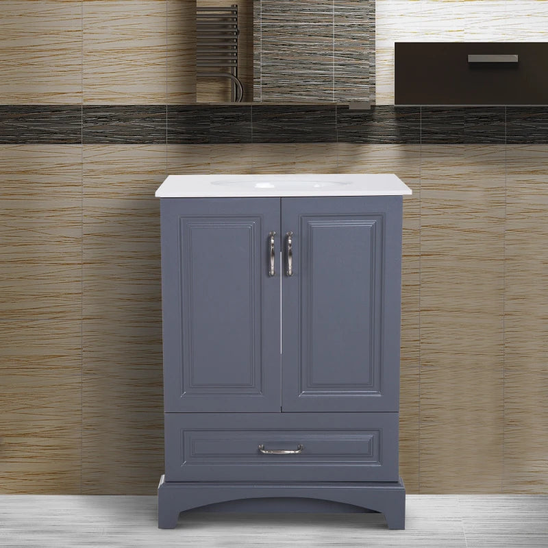 Open Box Kleankin 34” Modern Single Ceramic Sink Bathroom Vanity Set - Soft Grey