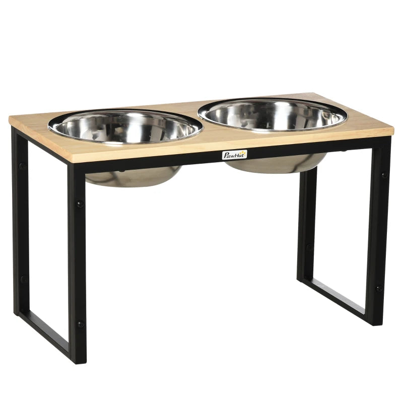 PawHut Feeding Station with Sleek and Heavy-Duty Materials, Dog Food Stand for Medium Sized Dogs, Stainless Steel Elevated Dog Bowls Built to Stay Put in Frame, Classic Black