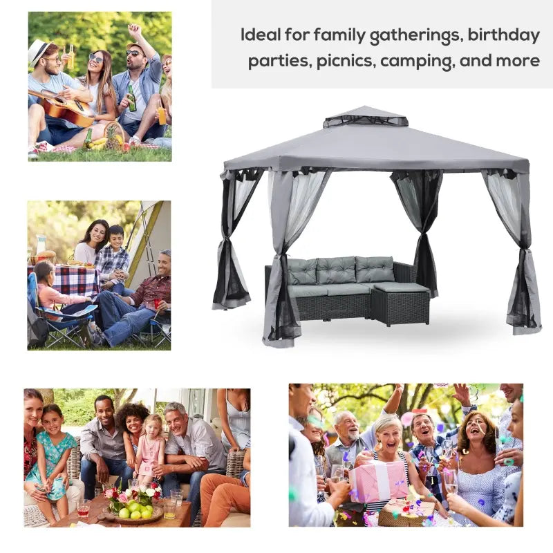 Outsunny 10' x 13' Outdoor Patio Gazebo, Canopy Shelter with 6 Removable Sidewalls & Steel Frame for Garden, Lawn, Backyard & Deck, Gray