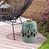 Outsunny 14" x 17" Ceramic Side Table Garden Stool with Knotted Ring Design & Glazed Strong Materials, Antique Blue