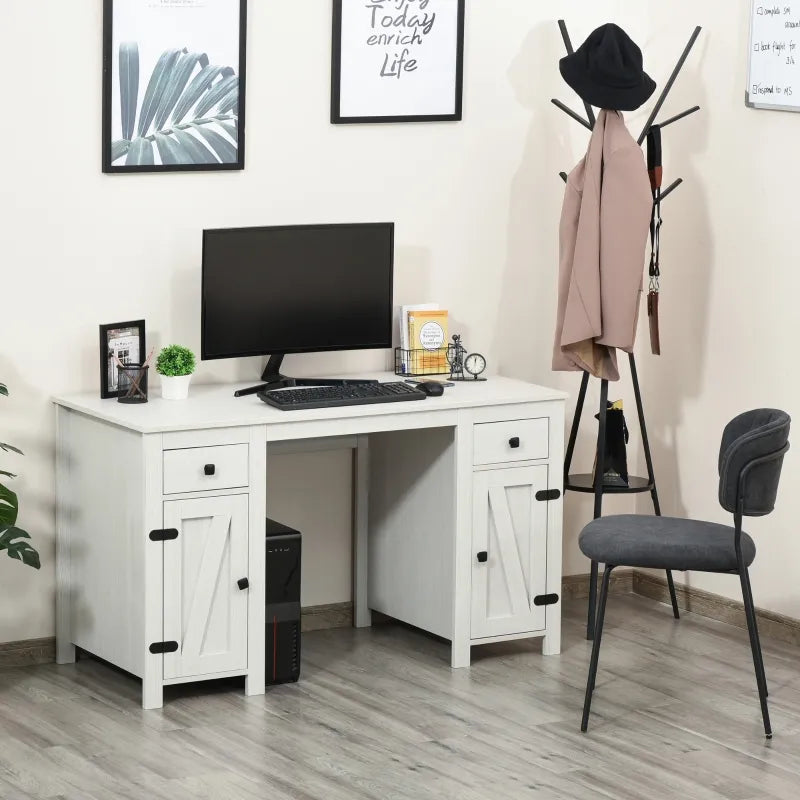 HOMCOM Home Office Writing Desk with Storage Cabinet, Drawer, PC Study Table Computer Workstation, White Wood Grain