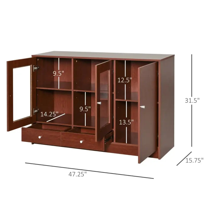 HOMCOM Kitchen Buffet Table Cabinet Storage Sideboard Server Console with Framed Acrylic Doors and Tabletop, Brown
