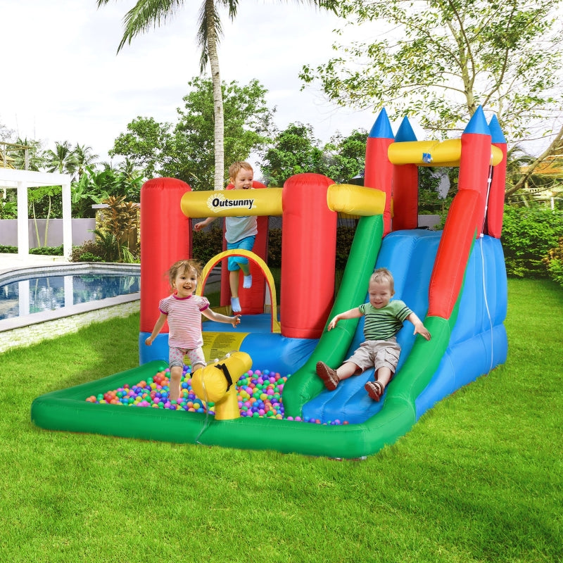 Outsunny Kids 4 in 1 Inflatable Bounce Castle House with Slide, Water Pool, Climbing Wall