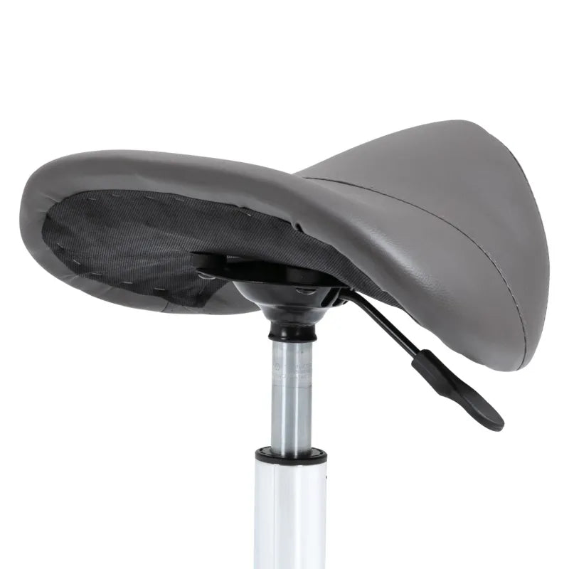 HOMCOM Rolling Saddle Stool, Swivel Salon Chair, Ergonomic Faux Leather Stool, Adjustable Height with Wheels for Spa, Salon, Massage, Office, Black