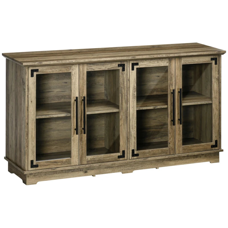 HOMCOM Farmhouse Sideboard, Buffet Cabinet with Adjustable Shelves and Wire Mesh Door, Credenza, Walnut