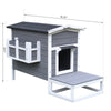 PawHut Wooden Large Deluxe Elevated Indoor Outdoor Cat House with Porch and Balcony - Dark Grey / White